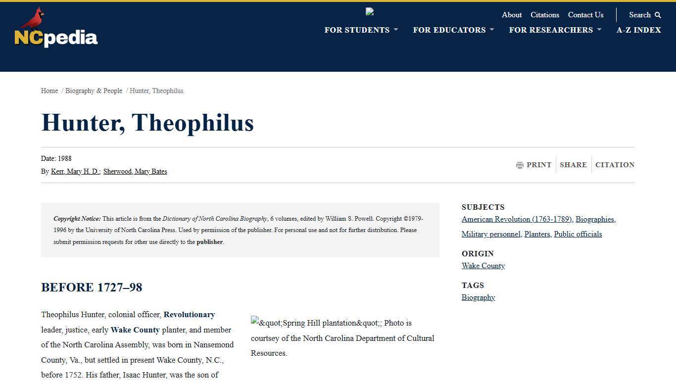 Hunter, Theophilus | NCpedia